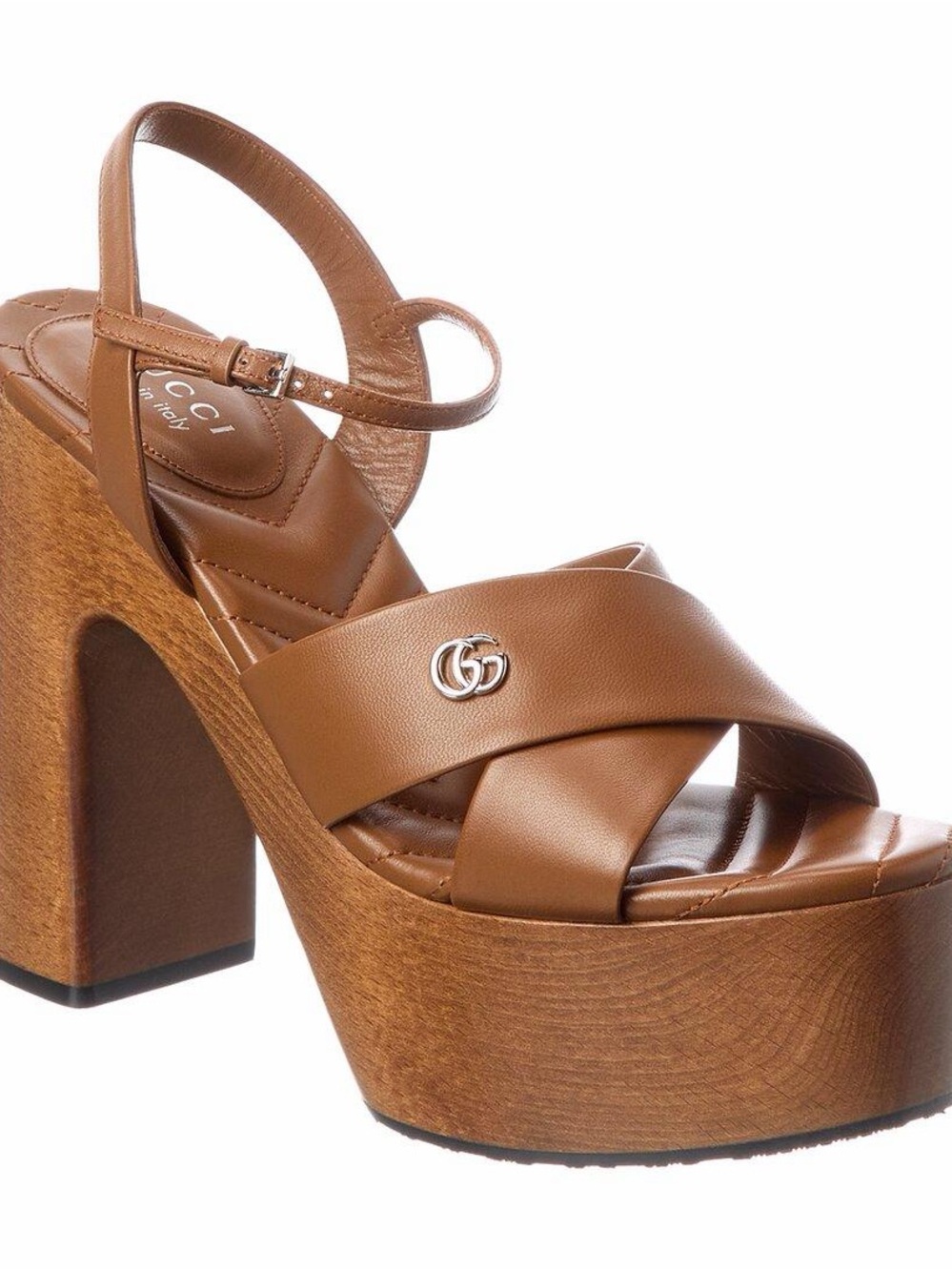 Gucci Tan Leather Cross-Strap Platform Sandals